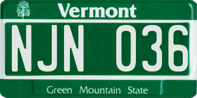 VT license plate NJN036