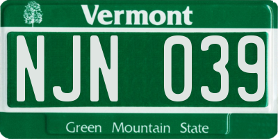 VT license plate NJN039