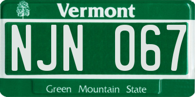 VT license plate NJN067
