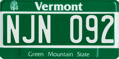 VT license plate NJN092