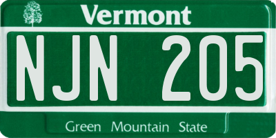 VT license plate NJN205