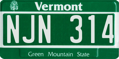 VT license plate NJN314