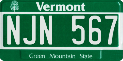VT license plate NJN567