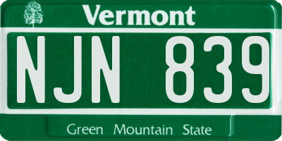 VT license plate NJN839