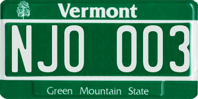 VT license plate NJO003