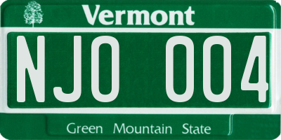 VT license plate NJO004