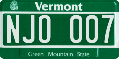 VT license plate NJO007