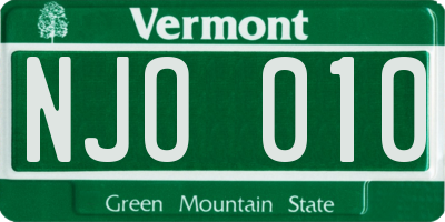 VT license plate NJO010