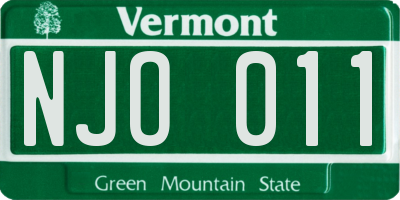 VT license plate NJO011