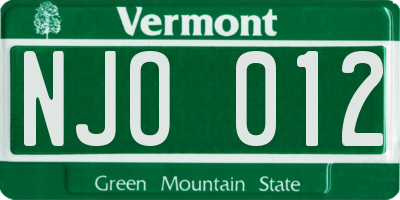 VT license plate NJO012