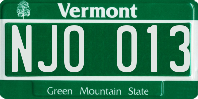 VT license plate NJO013