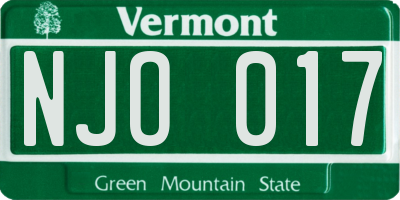 VT license plate NJO017