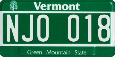VT license plate NJO018