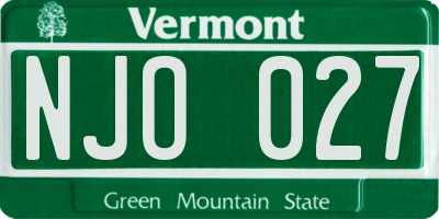 VT license plate NJO027