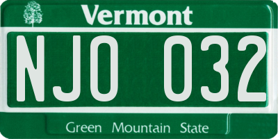VT license plate NJO032