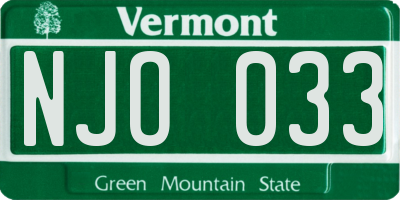 VT license plate NJO033