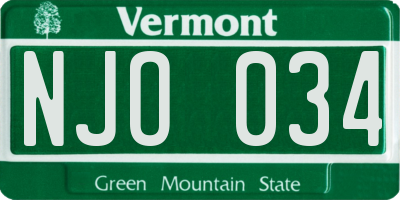 VT license plate NJO034