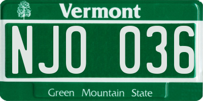 VT license plate NJO036