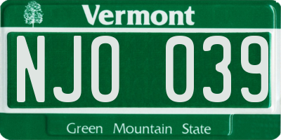 VT license plate NJO039
