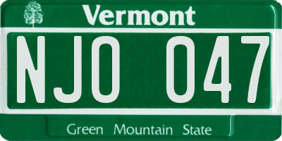 VT license plate NJO047