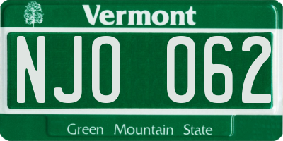 VT license plate NJO062