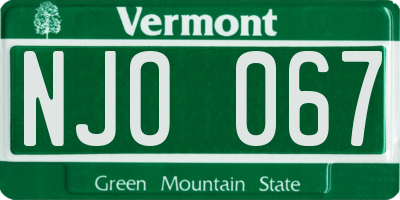VT license plate NJO067