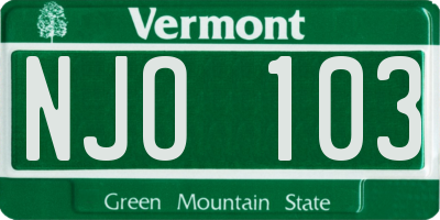 VT license plate NJO103