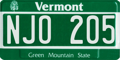 VT license plate NJO205