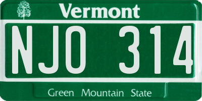VT license plate NJO314
