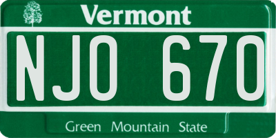 VT license plate NJO670