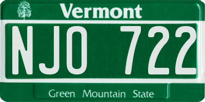 VT license plate NJO722