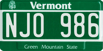 VT license plate NJO986