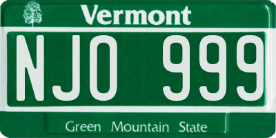 VT license plate NJO999