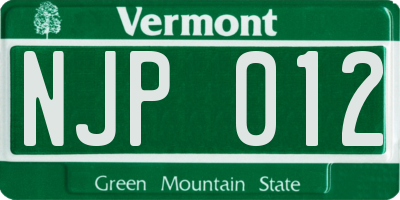 VT license plate NJP012