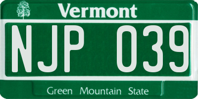 VT license plate NJP039