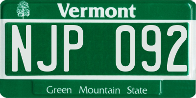 VT license plate NJP092