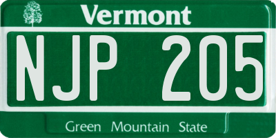 VT license plate NJP205