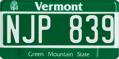 VT license plate NJP839