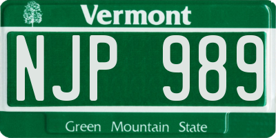 VT license plate NJP989