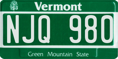 VT license plate NJQ980