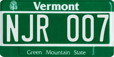 VT license plate NJR007