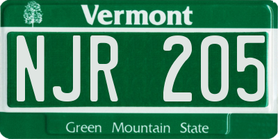 VT license plate NJR205