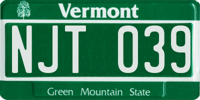 VT license plate NJT039