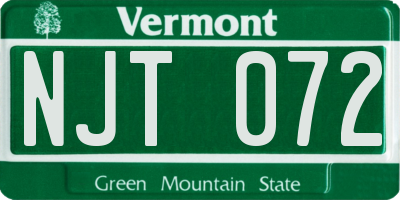VT license plate NJT072