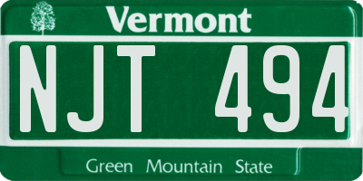 VT license plate NJT494