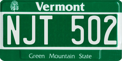 VT license plate NJT502