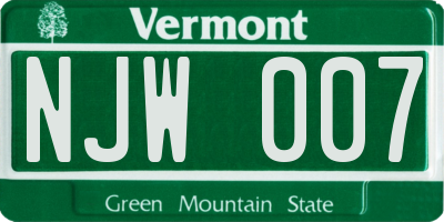 VT license plate NJW007