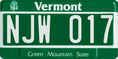 VT license plate NJW017