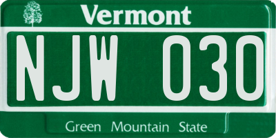 VT license plate NJW030