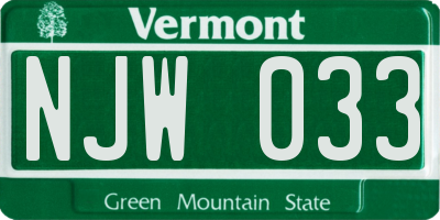 VT license plate NJW033
